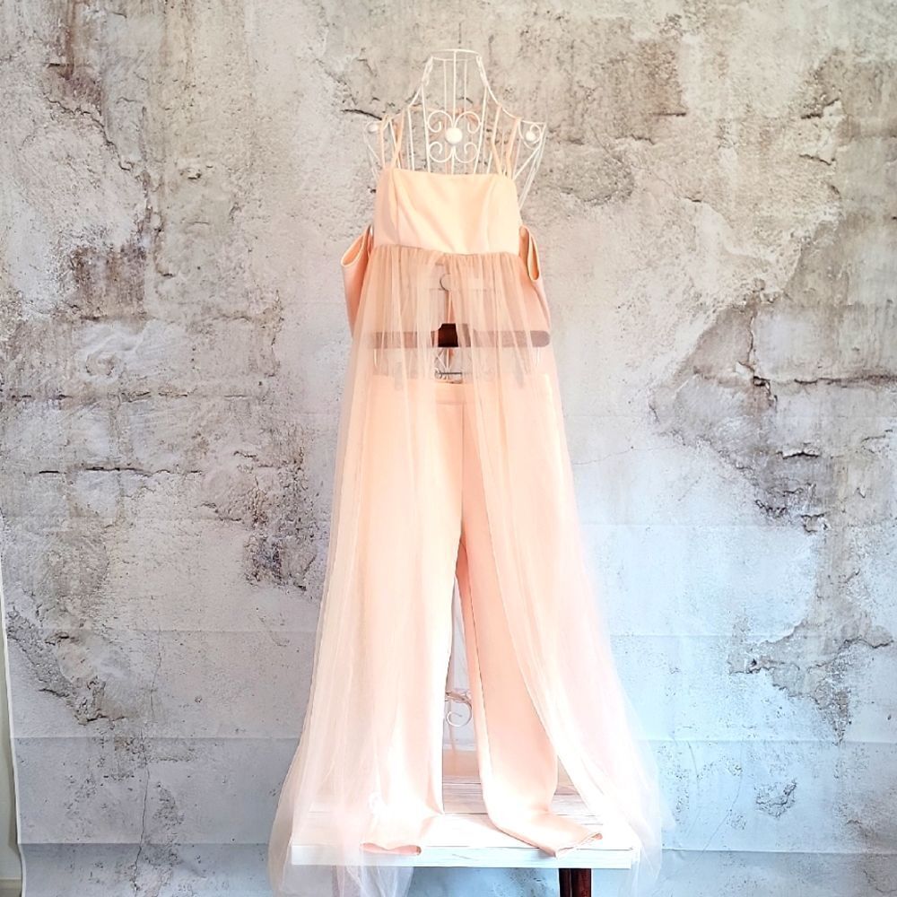 Blythe Tull Dress Overlay With Pants Champagne Peach Womens Size S